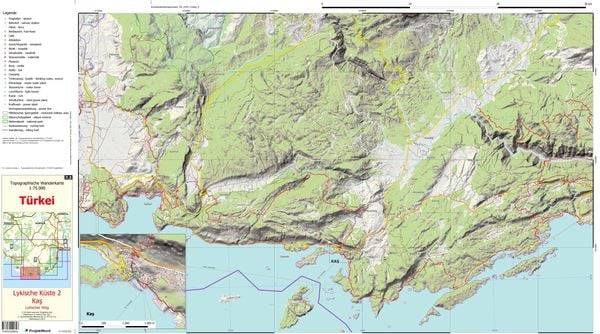 Lykische Küste 2 - Ka¿ - Lykischer Weg - Topographische Wanderkarte 1:75.000 Türkei (Blatt 7.2)
