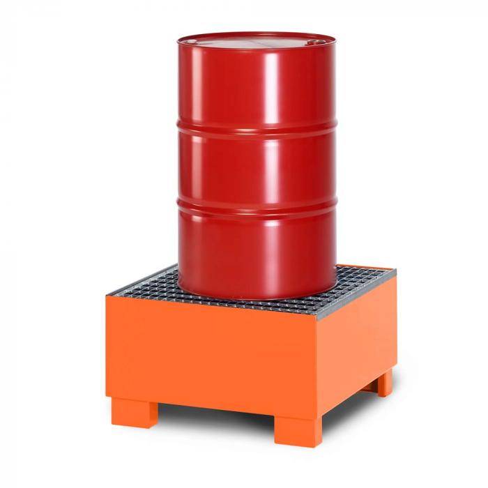Auffangwanne Typ RWG-1 aus Stahl - mit Gitterrost - passend für 1x 200 Liter Fass - Unterfahrhöhe 100 mm - RAL 2004 reinorange