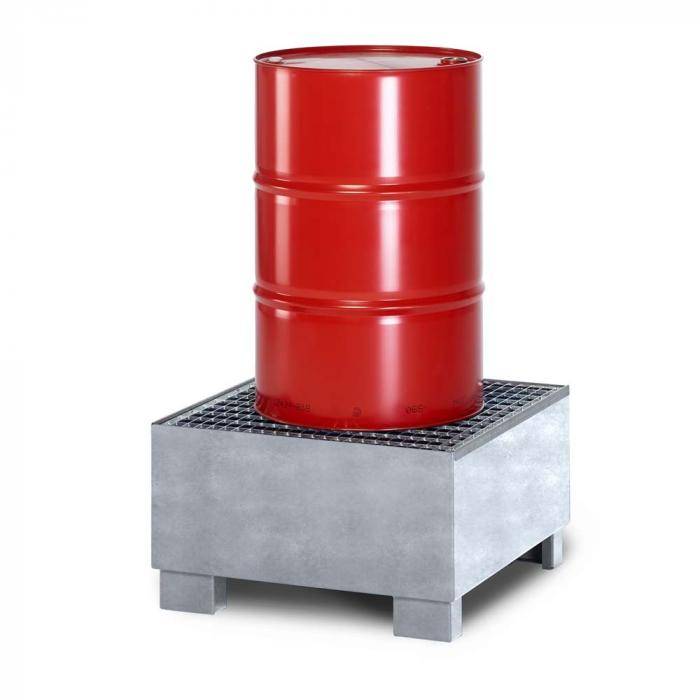 Auffangwanne Typ RWG-1 aus Stahl - mit Gitterrost - passend für 1x 200 Liter Fass - Unterfahrhöhe 100 mm - verzinkt