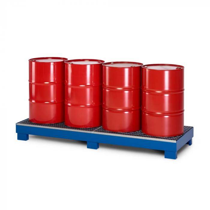 Auffangwanne Typ RWG-4R aus Stahl - mit Gitterrost - passend für 4x 200 Liter Fass - Unterfahrhöhe 100 mm - RAL 5010 enzianblau
