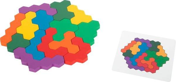 Small foot 11729 - Lernspiel Hexagon, Holzpuzzle, 19-teilig