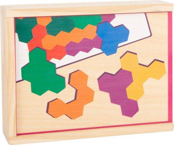 Small foot 11729 - Lernspiel Hexagon, Holzpuzzle, 19-teilig