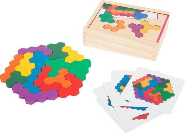 Small foot 11729 - Lernspiel Hexagon, Holzpuzzle, 19-teilig