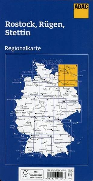 ADAC Regionalkarte Deutschland Blatt 3 Rostock, Rügen, Stettin 1:150 000
