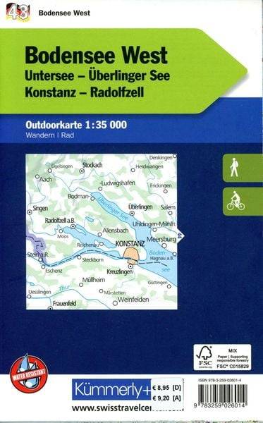 Bodensee West Untersee, Überlinger See, Konstanz, Radolfzell, Nr. 43 Outdoorkarte Deutschland 1:35 000