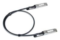 Zwei verbundene Glasfaser-Transceiver-Module mit einem schwarzen Kabel, dargestellt auf weißem Hintergrund.