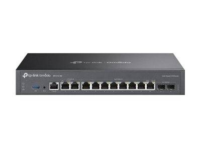 Ein TP-Link Netzwerkswitch mit mehreren Ethernet-Ports und einem USB-Anschluss, der zum Verbinden und Verwalten von Geräten in einer Netzwerkeinrichtung verwendet wird.