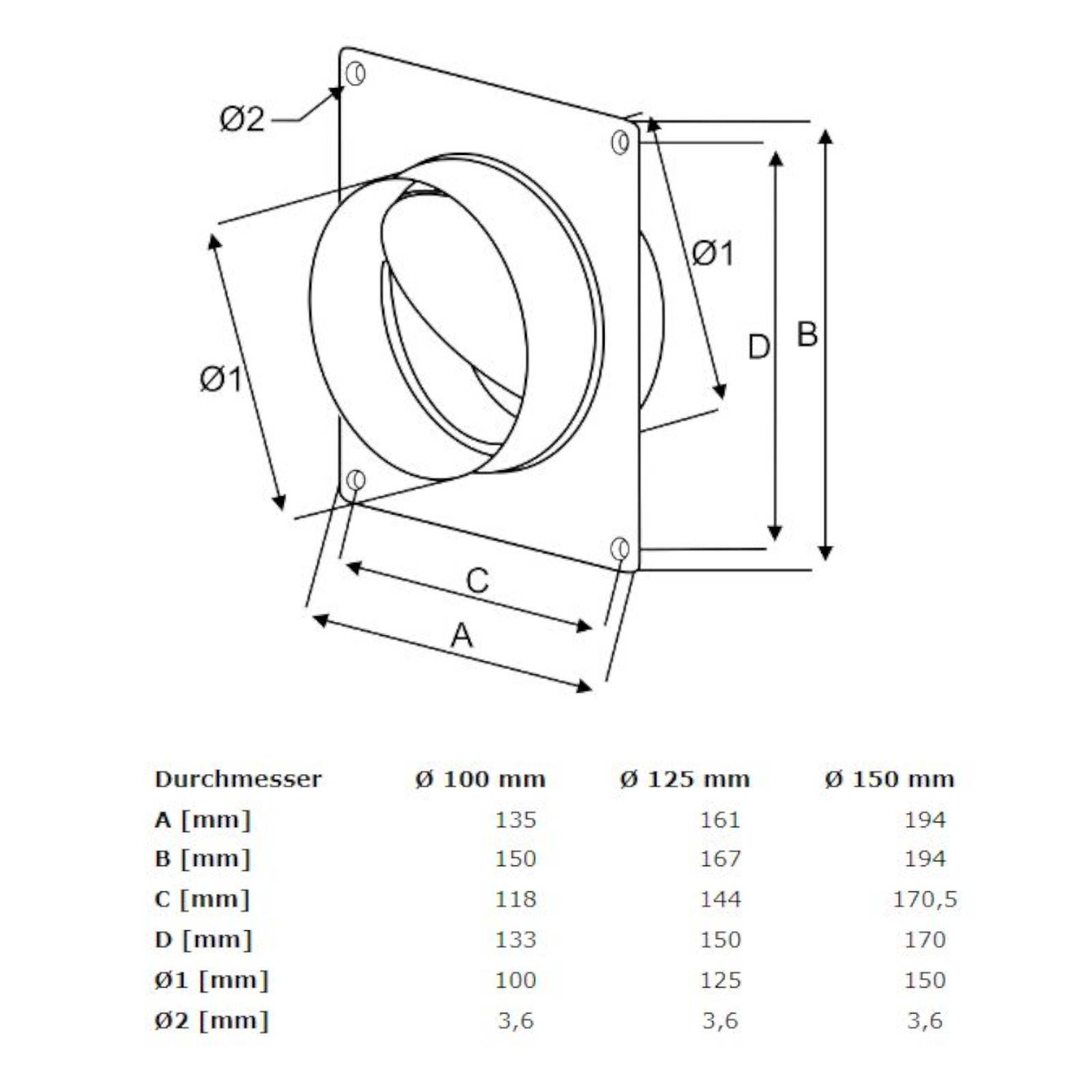 Wandflansch Rückstauklappe Verbinder Verbindungsstück Rundrohr Lüftungsrohr Wandflansch mit Rückstauklappe Ø 150 mm