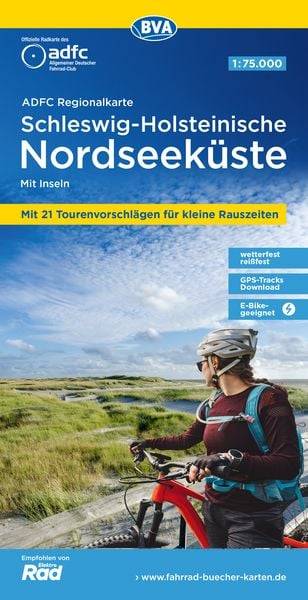 ADFC-Regionalkarte Schleswig-Holsteinische Nordseeküste mit Inseln, 1:75.000, mit Tagestourenvorschlägen, reiß- und wetterfest, E-Bike-geeignet, GP