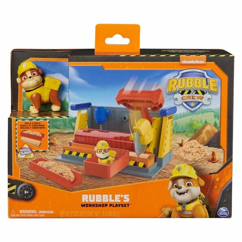 Rubble's Werkstatt-Spielset Spielzeugbox mit Rubble aus Rubble & Crew, mit Sandbox-Stil Bauwerkzeugen und Spielfiguren.