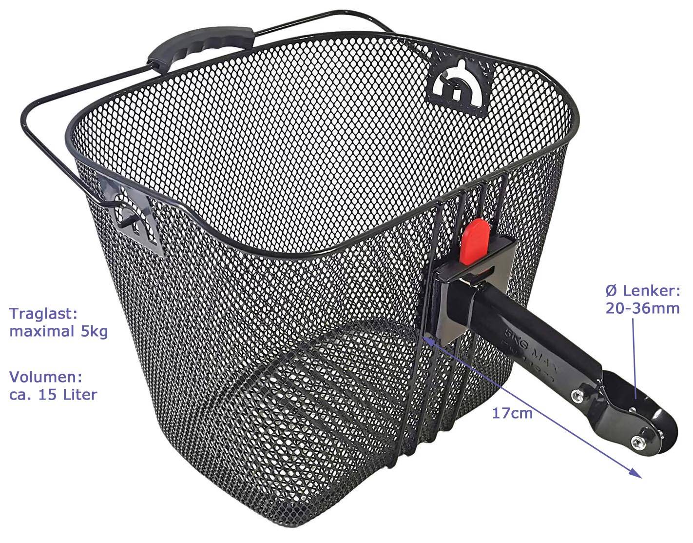 Lenkerkorb Fahrradkorb Korb E-Bike E-Scooter Quick-Halter 15l Red Loon Frontkorb