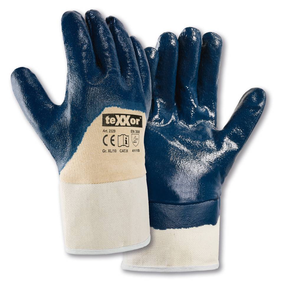 teXXor® Schutzhandschuh 2329, Kat.II, beige/blau, Nitril, 250mm, Größe 10