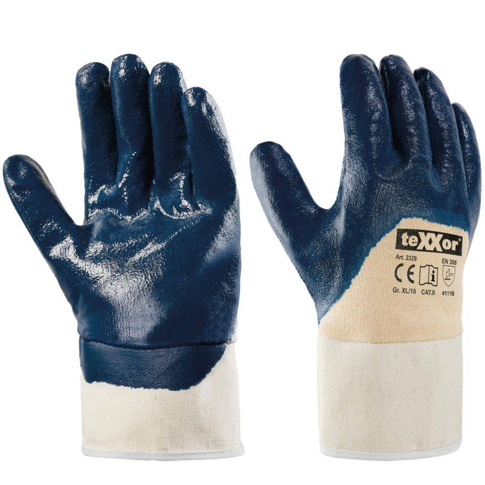 teXXor® Schutzhandschuh 2329, Kat.II, beige/blau, Nitril, 250mm,Größe 11