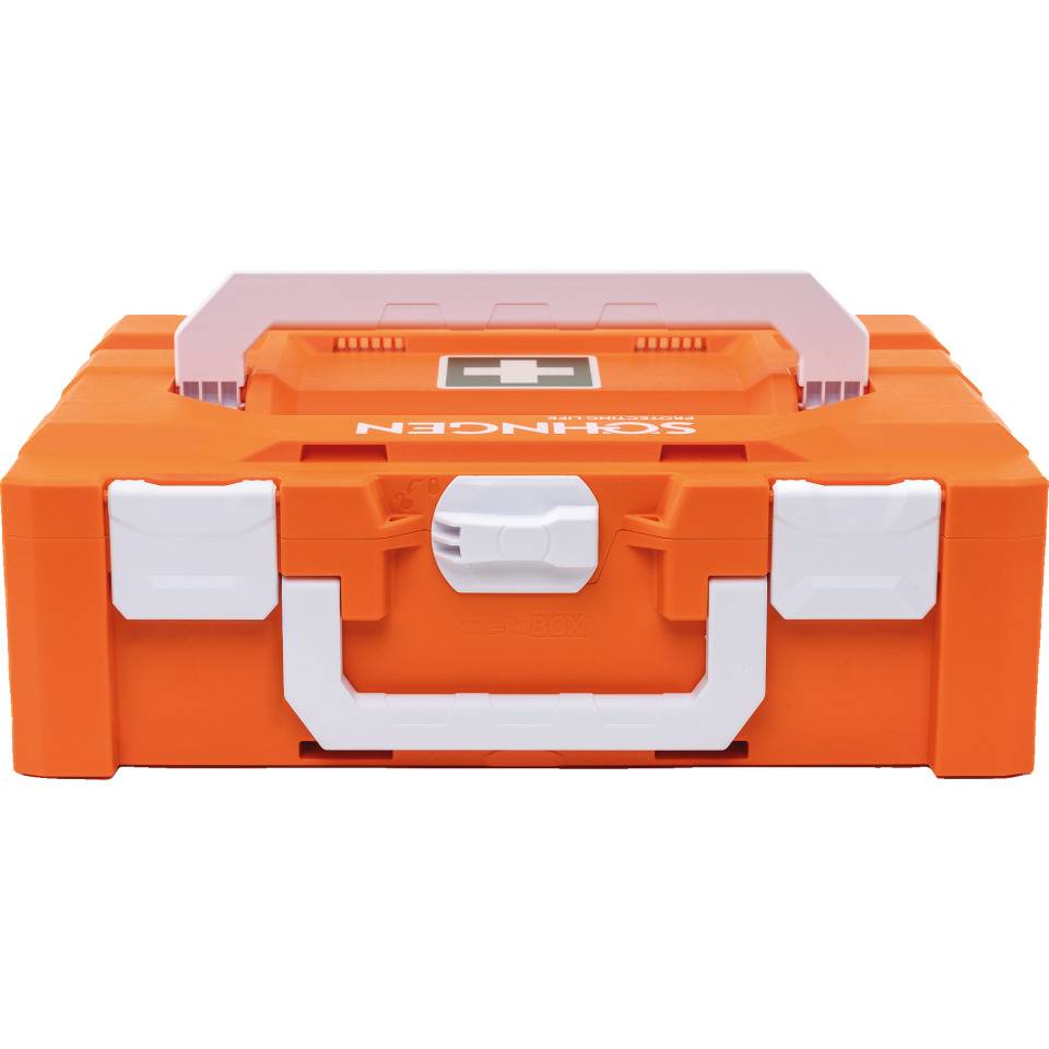 SÖHNGEN® Erste-Hilfe-Koffer metaBOX Baustelle, DIN 13157, orange, Traglast 125kg