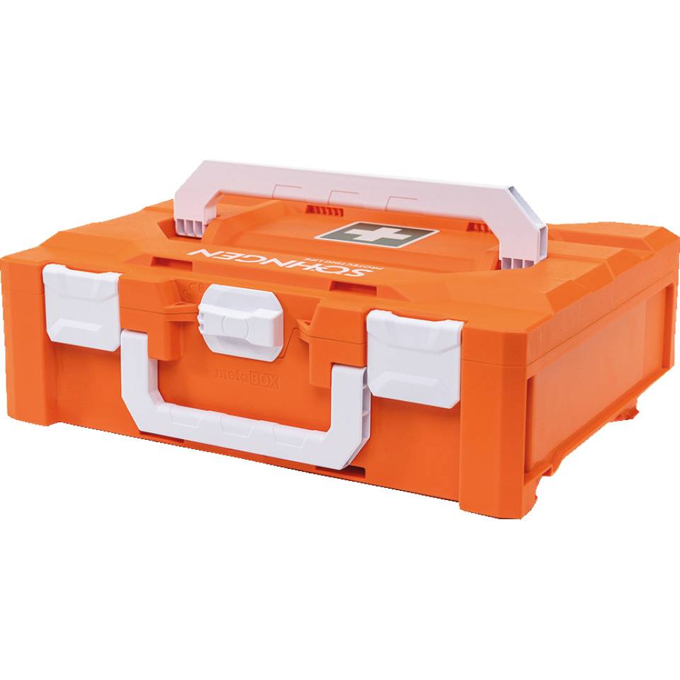 SÖHNGEN® Erste-Hilfe-Koffer metaBOX Baustelle, DIN 13157, orange, Traglast 125kg