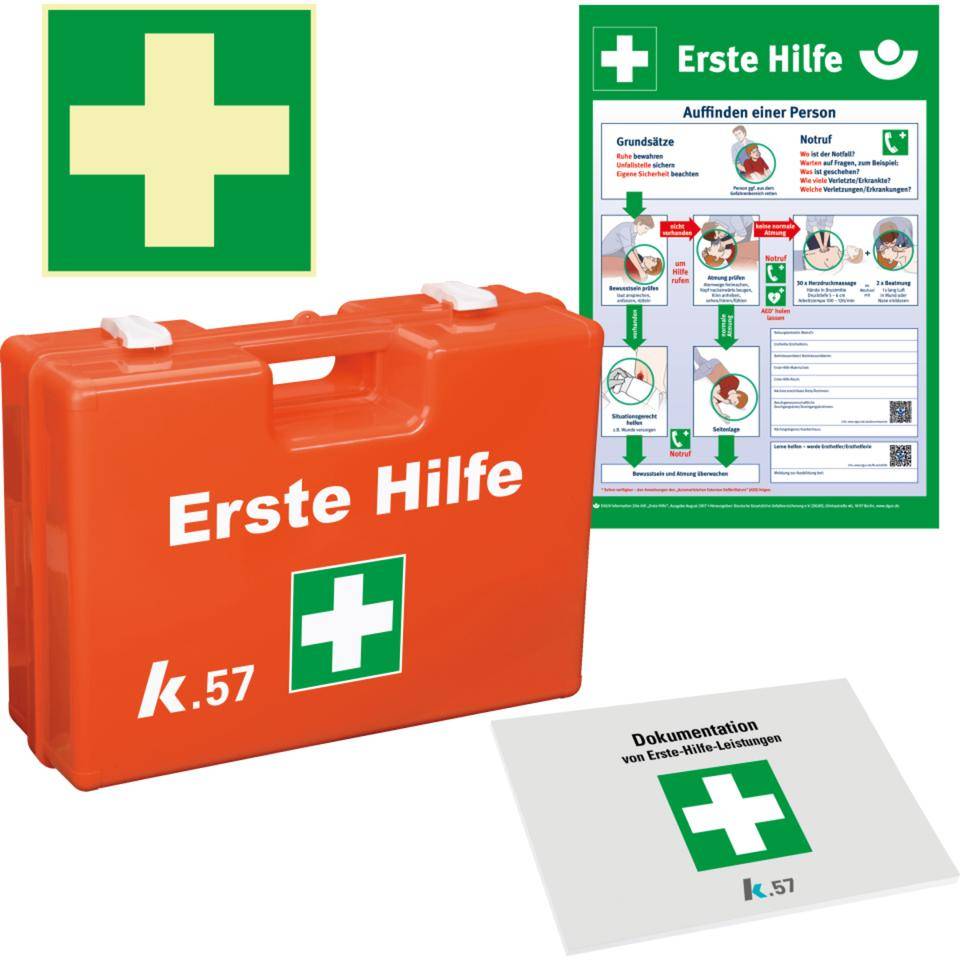 K.57 Vorteils-Set Erste-Hilfe-Koffer Pro, PERMALIGHT® power langnachleuchtend, Verbandblock, Aushang