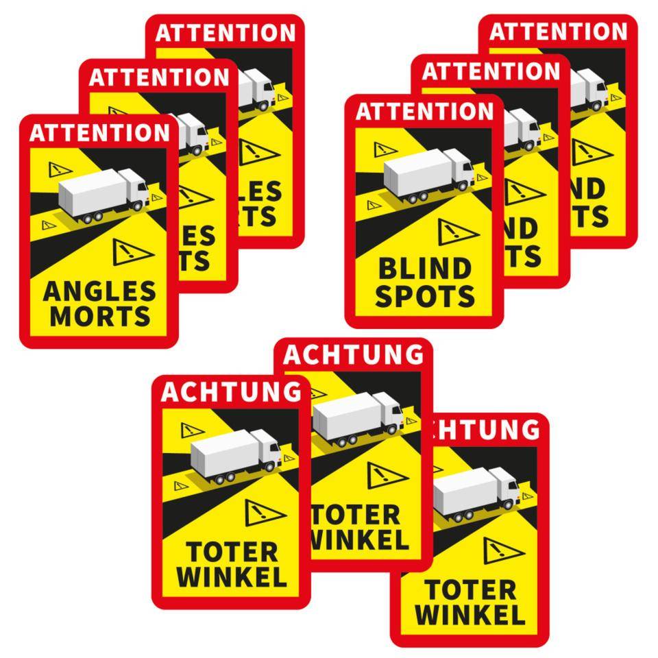 Vorteils-Set ACHTUNG TOTER WINKEL, DE/EN/FR, 9 Aufkleber, Folie,250x170mm