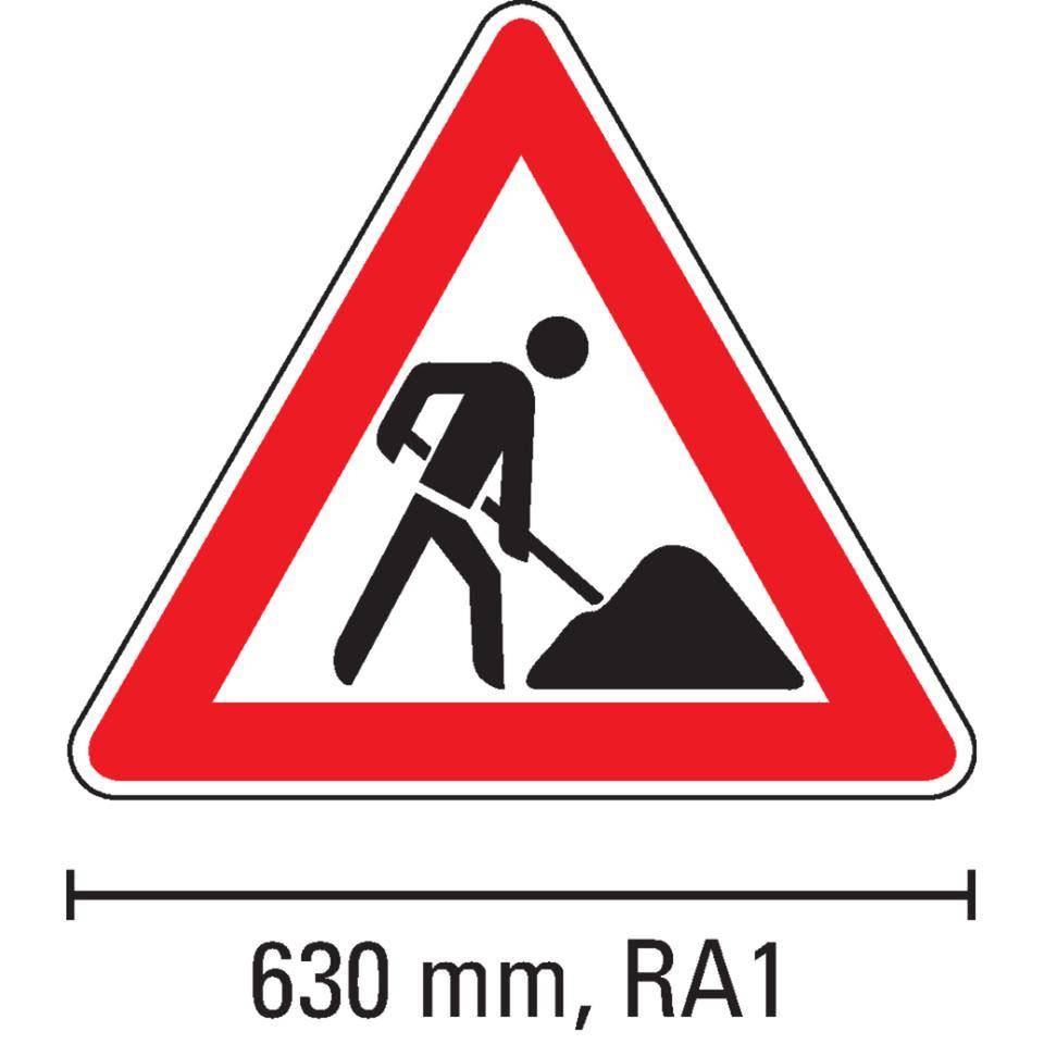 Verkehrszeichen Baustelle, Nr.123, Aluminium RA1, reflektierend,SL 630mm