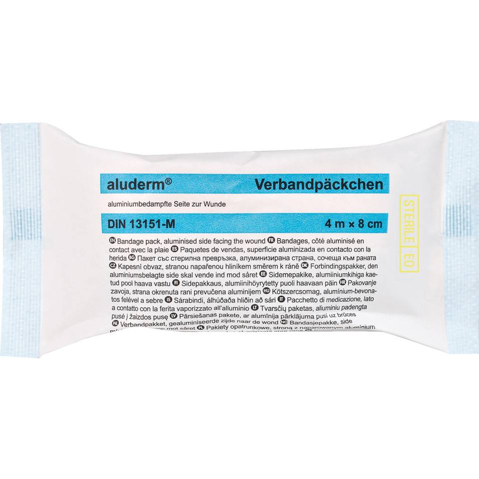 aluderm® Verbandpäckchen, DIN 13151, mittel, Binde 8cmx4m, Kompresse 8x10cm