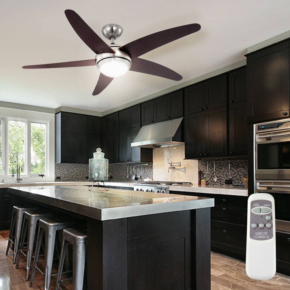 Deckenventilator Raumkühler Deckenleuchte Lüfter Wohnzimmerlampe Ventilator mit Fernbedienung, braun silber, 3 Geschwindigkeiten, 1x E14,132 cm