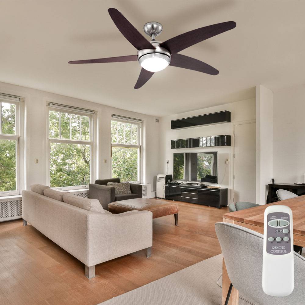 Deckenventilator Raumkühler Deckenleuchte Lüfter Wohnzimmerlampe Ventilator mit Fernbedienung, braun silber, 3 Geschwindigkeiten, 1x E14,132 cm