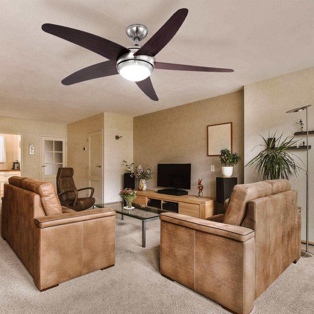 Deckenventilator Raumkühler Deckenleuchte Lüfter Wohnzimmerlampe Ventilator mit Fernbedienung, braun silber, 3 Geschwindigkeiten, 1x E14,132 cm