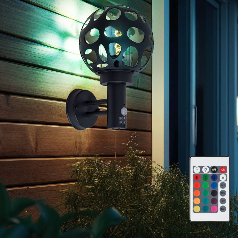Außenlampe mit Bewegungsmelder anthrazit Wandlampe dimmbar mit Fernbedienung LED Außenwandlampe, RGB Farbwechsel, H 32,7 cm