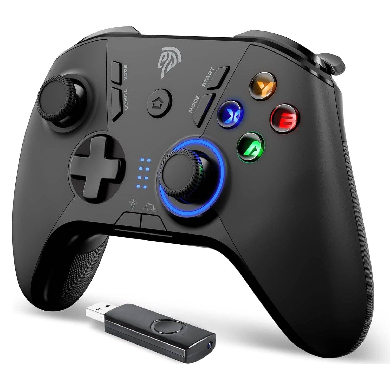 2.4G Wireless Controller Gamepad, einstellbare LED und Vibrationsfunktion, Turbo, Vier programmierbare Tasten