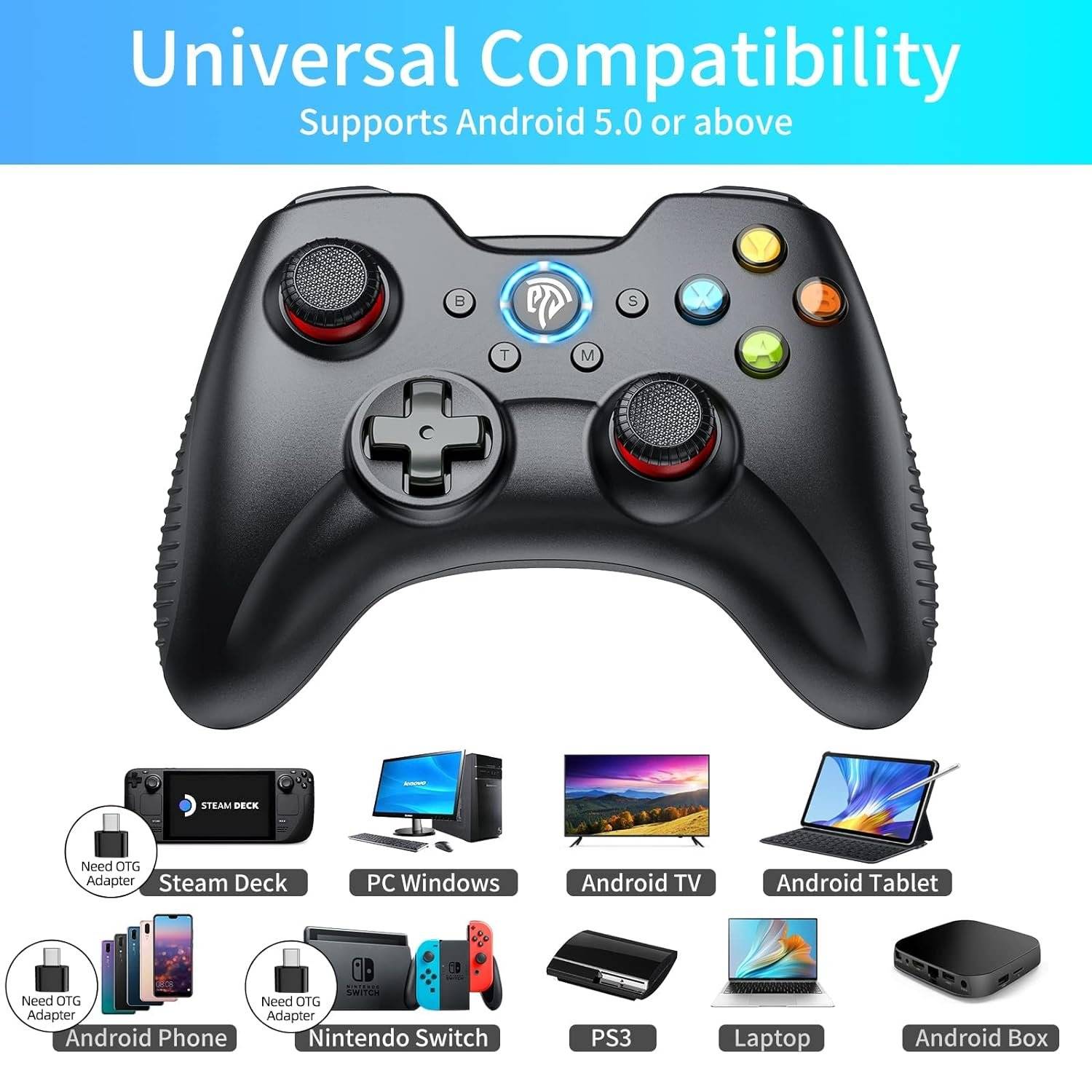 PC Controller, 2,4G wireless Gamepad mit Dual Vibration, Gaming Controller für PS3/ PC (Windows) / Android Handy/Tablets