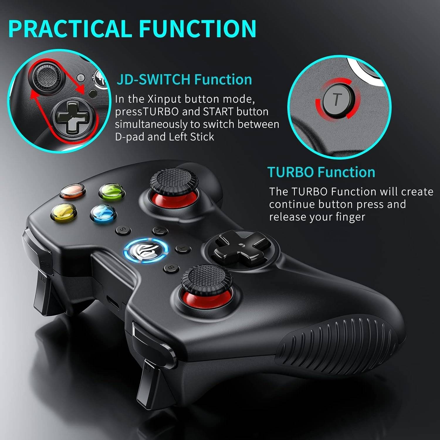 PC Controller, 2,4G wireless Gamepad mit Dual Vibration, Gaming Controller für PS3/ PC (Windows) / Android Handy/Tablets