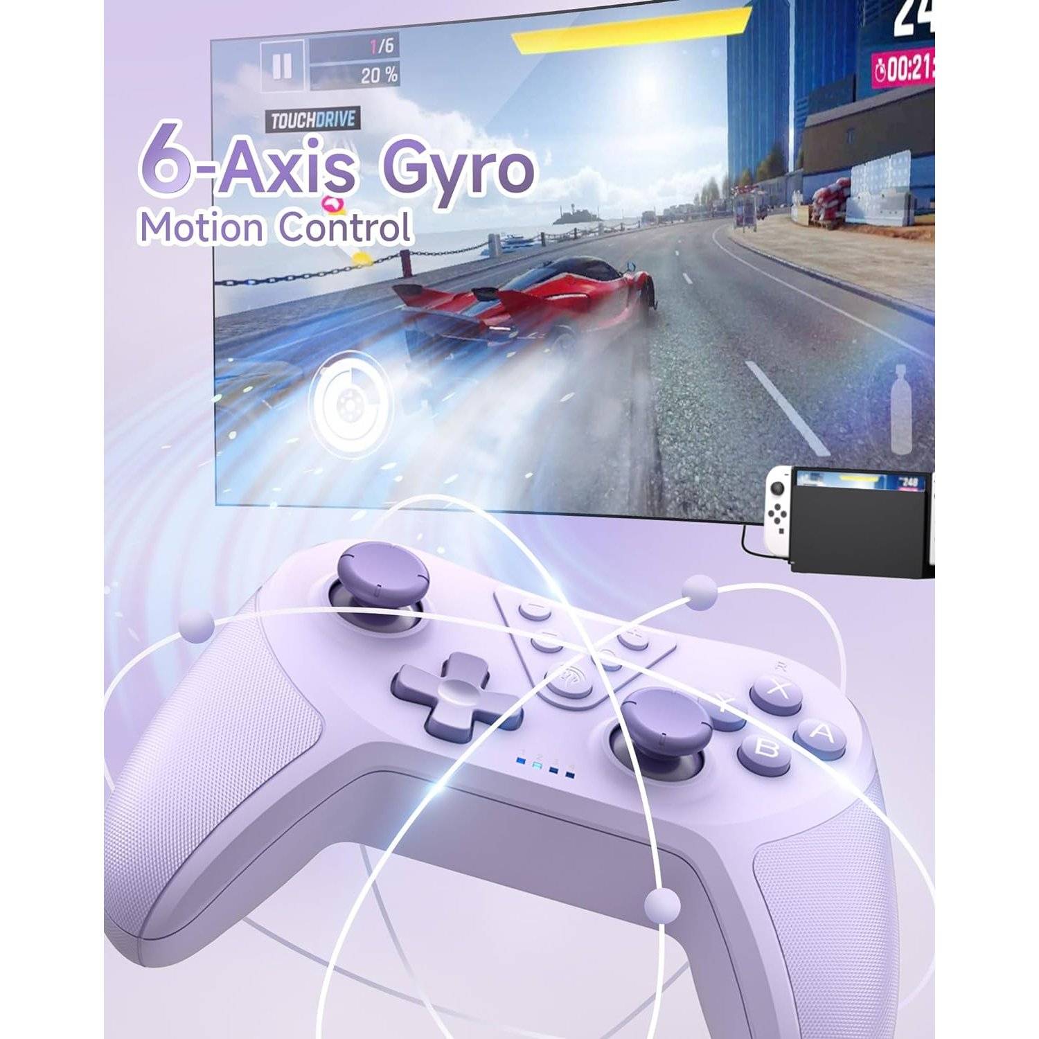 Wireless Controller Switch, Bluetooth Controller, Switch Controller mit 6-Axis Motion, Aufwecken Lila