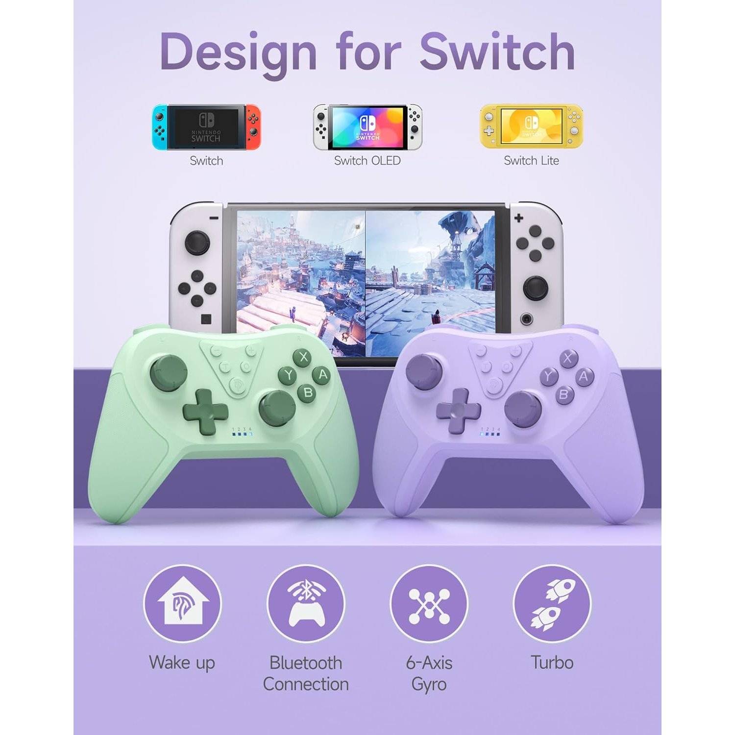 Wireless Controller Switch, Bluetooth Controller, Switch Controller mit 6-Axis Motion, Aufwecken Lila