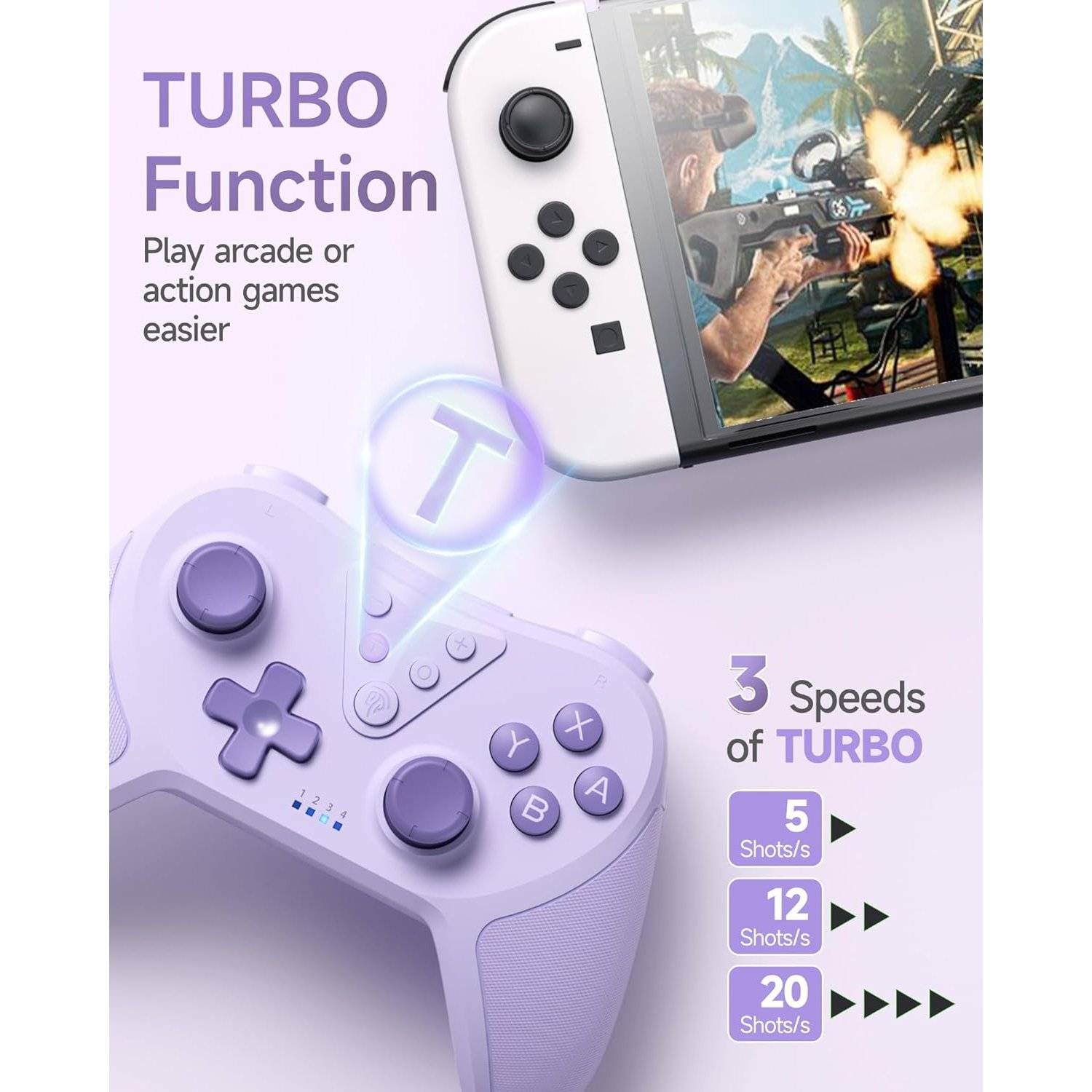 Wireless Controller Switch, Bluetooth Controller, Switch Controller mit 6-Axis Motion, Aufwecken Lila