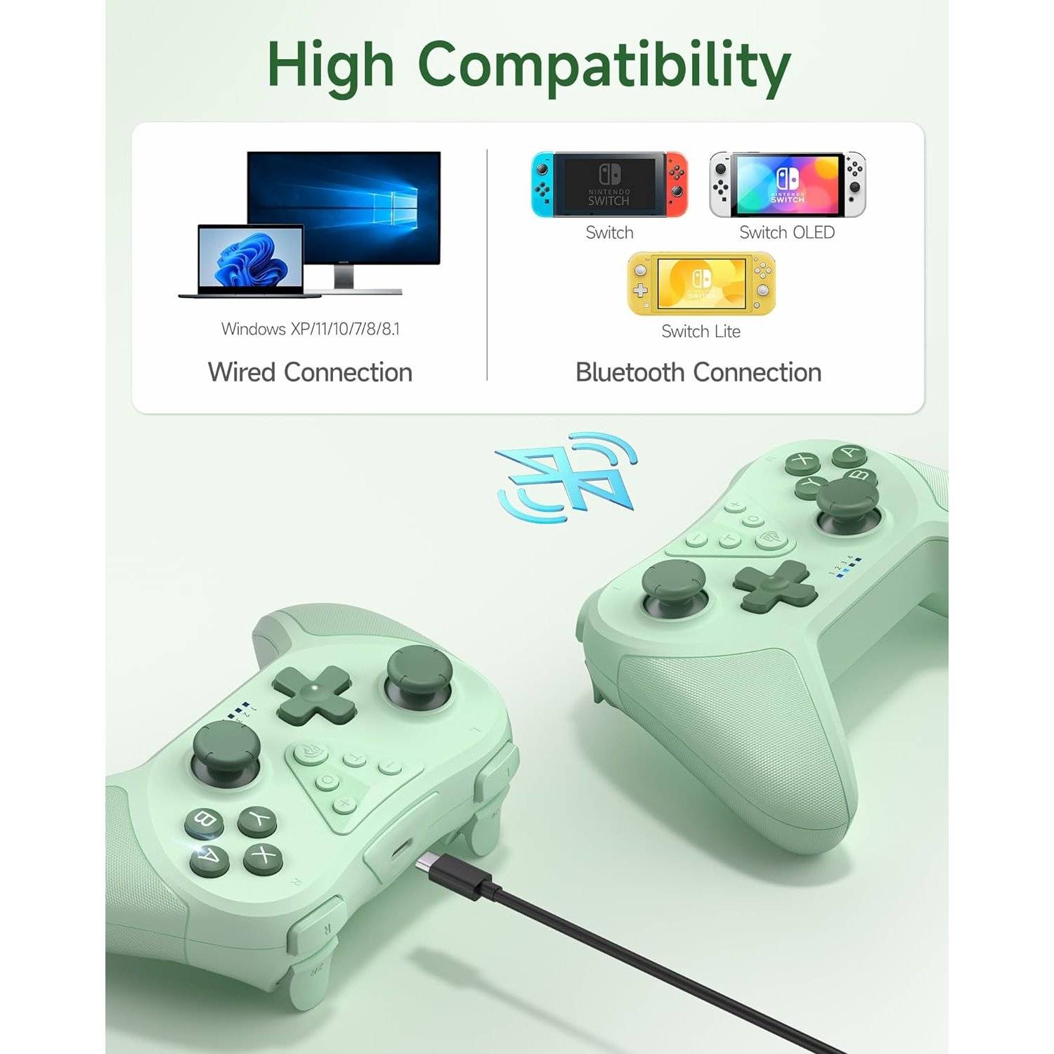 Wireless Controller Switch, Bluetooth Controller, Switch Controller mit 6-Axis Motion, Aufwecken Grün