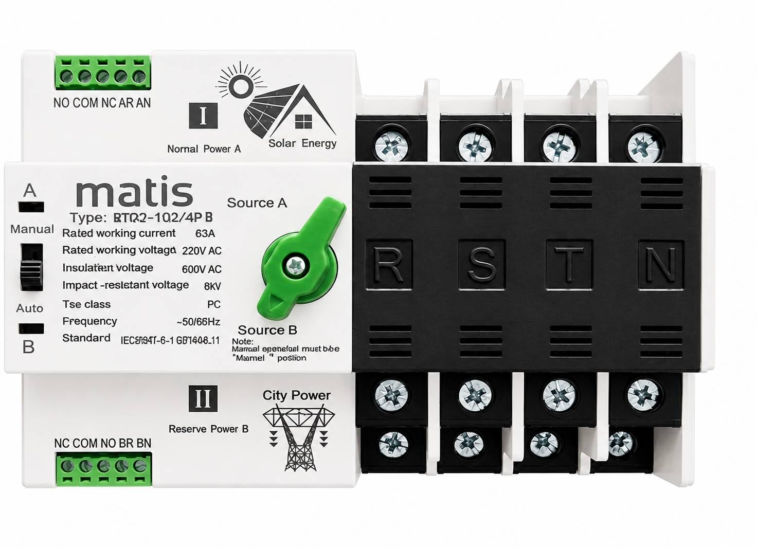 Matismart MTQ3-100/4P Automatischer Netzumschalter 4-polig 100A für Netz, PV, Generator