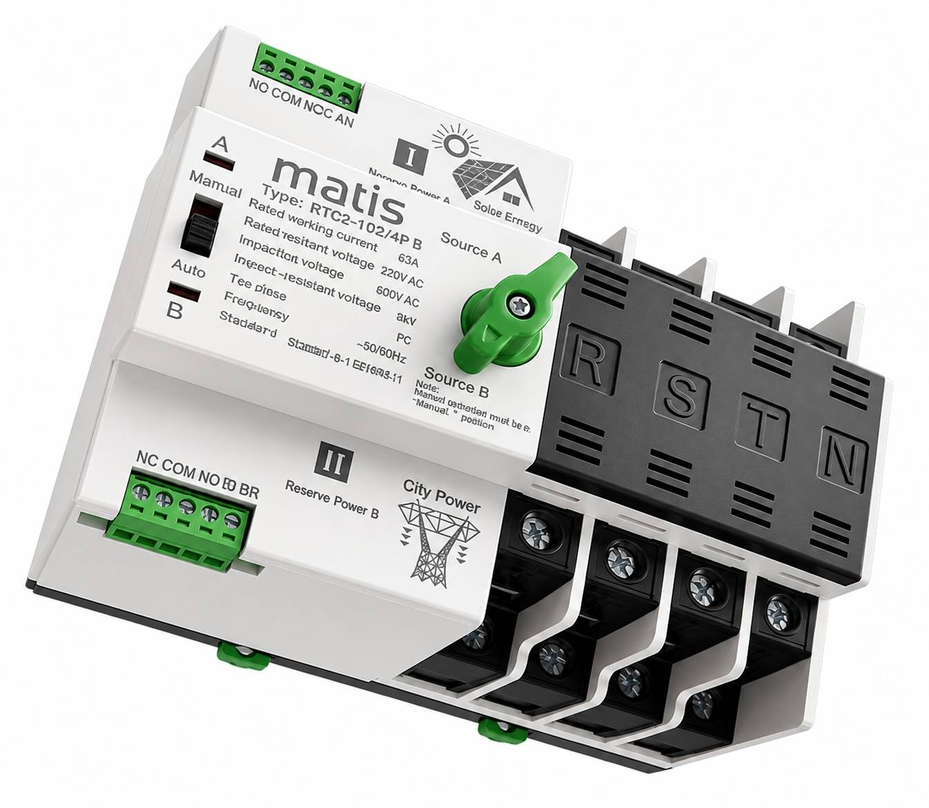 Matismart MTQ3-100/4P Automatischer Netzumschalter 4-polig 100A für Netz, PV, Generator