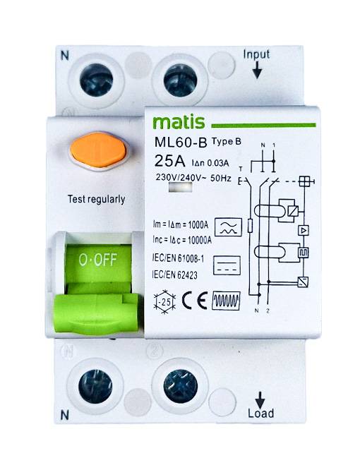 Matismart FI Schutzschalter Typ B allstromsensitiv 30mA/25A 2-Pol Intertek