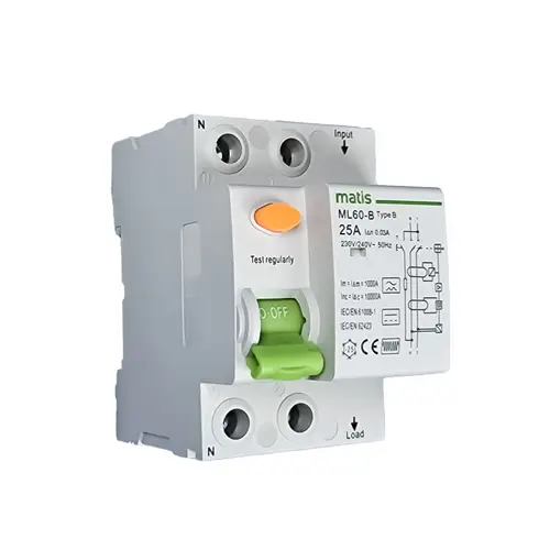 Matis FI Schutzschalter Typ B allstromsensitiv 30mA/25A 2-Pol Intertek Matis FI Schutzschalter Typ B allstromsensitiv 30mA/25A 2-Pol Intertek