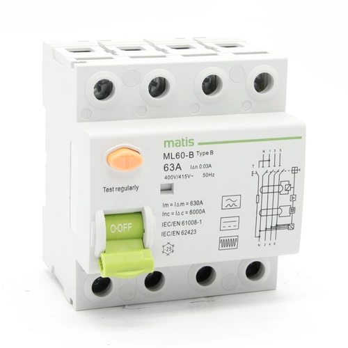 Matis FI Schutzschalter Typ B allstromsensitiv 30mA/40A 4-Pol Intertek Matis FI Schutzschalter Typ B allstromsensitiv 30mA/40A 4-Pol Intertek