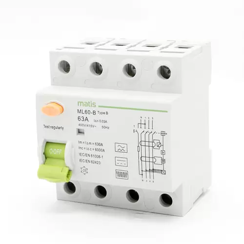 Matis FI Schutzschalter Typ B allstromsensitiv 300mA/100A 4-Pol Intertek Matis FI Schutzschalter Typ B allstromsensitiv 300mA/100A 4-Pol Intertek