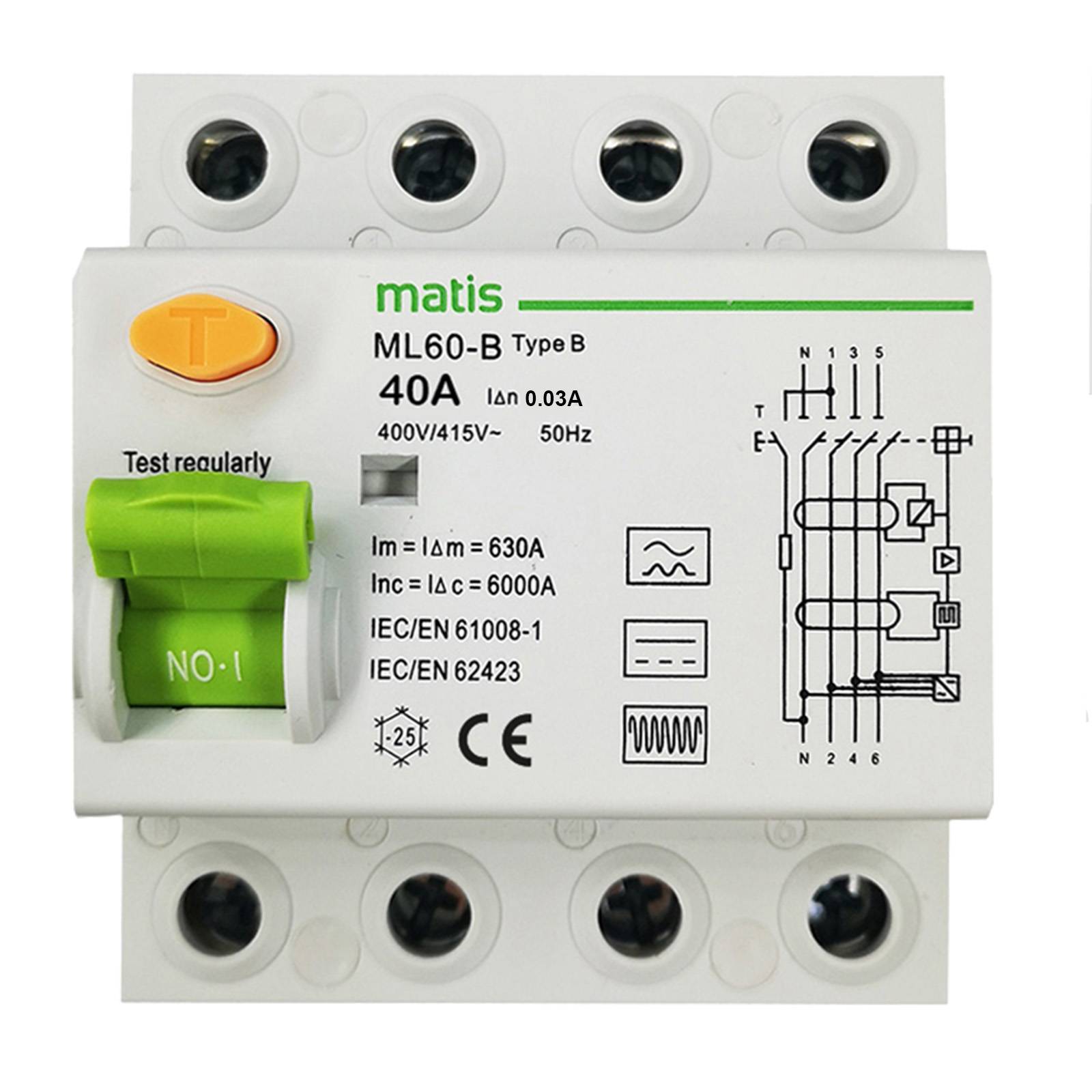 Matismart FI Schutzschalter Typ B allstromsensitiv 30mA/40A 4-Pol Intertek
