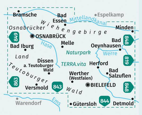 KOMPASS Wanderkarte 750 Osnabrücker Land, NP TERRA.vita, Bielefeld, Teutoburger Wald, Wiehengeb. 1:50.000