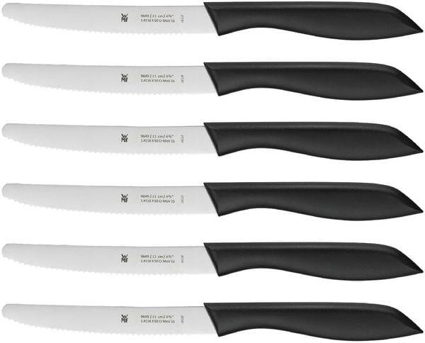 WMF Classic Line Frühstücksmesser Set 6-teilig, 23 cm, Brötchenmesser Wellenschliff, Brotzeitmesser, Spezialklingenstahl, Kunststoffgriff, schwarz