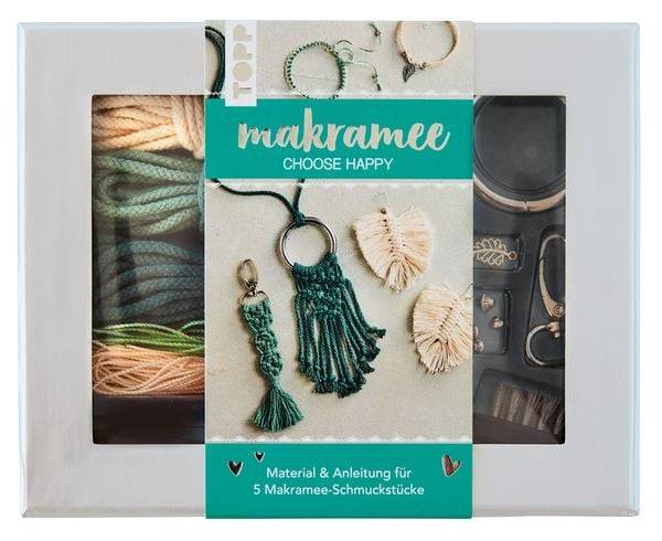 Makramee-Schmuckset "Choose Happy" (Petrol/Natur)