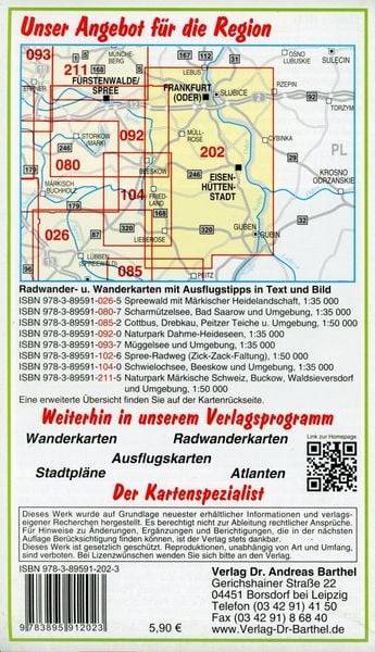 Große Radwander- und Wanderkarte Naturpark Schlaubetal, Frankfurt (Oder), Guben, Eisenhüttenstadt und Umgebung