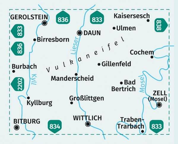 KOMPASS Wanderkarte 837 Vulkaneifel, Bitburg, Daun, Gerolstein, Zell (Mosel) 1:50.000