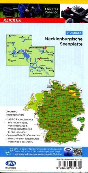 ADFC-Regionalkarte Mecklenburgische Seenplatte 1:75.000, reiß- und wetterfest, mit kostenlosem GPS-Download der Touren via BVA-website oder