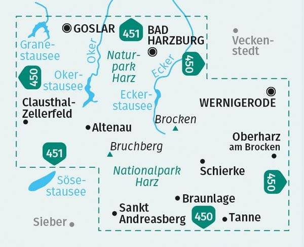 KOMPASS Wanderkarte 455 Brocken, Nationalpark Harz, Oberharz 1:25.000