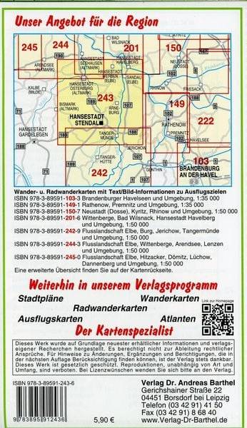 Radwander- und Wanderkarte Flusslandschaft Elbe, Stendal, Osterburg, Havelberg und Umgebung 1 : 50 000