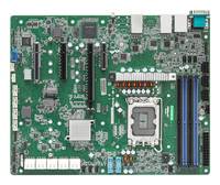 Desktopcomputer-Hauptplatine mit CPU-Sockel, RAM-Steckplätzen, Erweiterungssteckplätzen und verschiedenen Anschlüssen auf einer grünen Leiterplatte angeordnet.